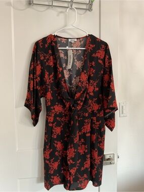 NWT Missky Red Floral Tie-Front Romper